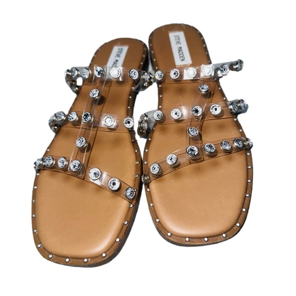 Steve Madden Lyna Clear Faux Crystal Flat Sandals - Picture 5 of 10